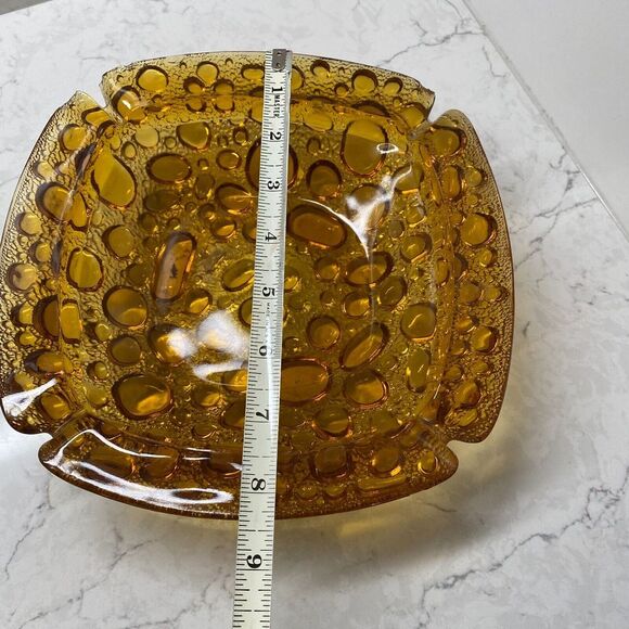 Vintage Libbey Pebble Square Shaped Decorative Amber Glass 4 Slot Ashtray - 8.5" - Picture 7 of 8